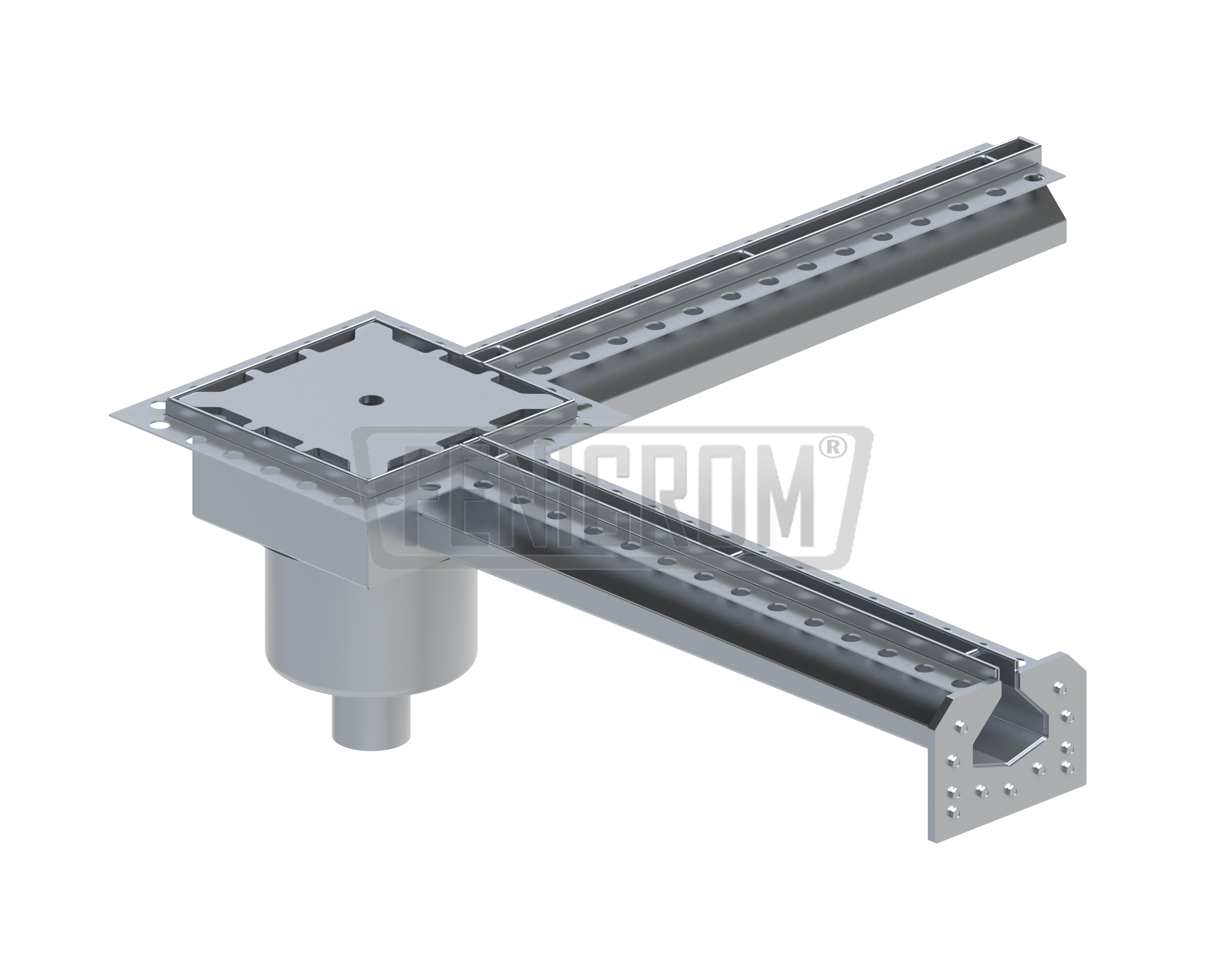Caniveau-à-fente-inox-ITMP-LAG-isolé-charge-lourde-pente-vers-sortie-en-L-avec-siphon-inox-France