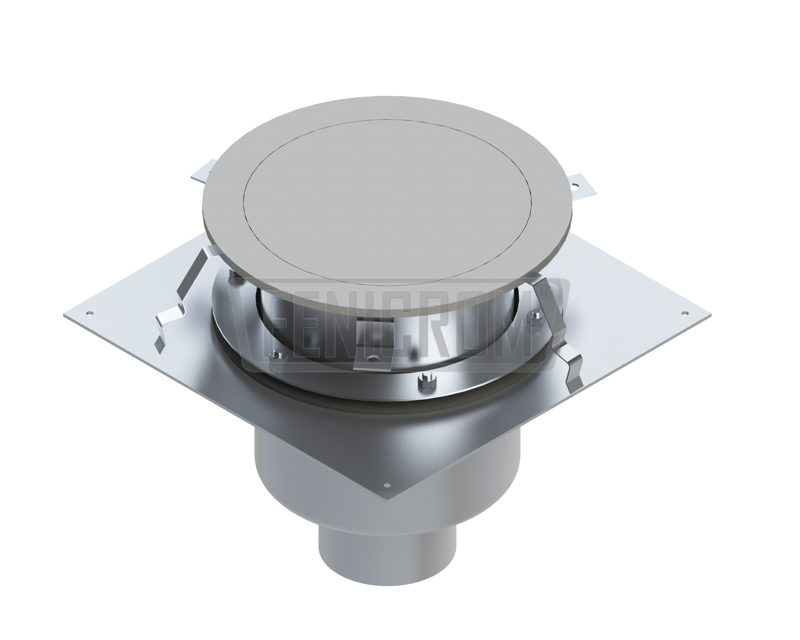 Siphons-de-sol-en-inox-HDAG-C-plaque-recouvrement-ronde-isolee-etanche-verrouillable-charge-lourde-sortie-verticale-france