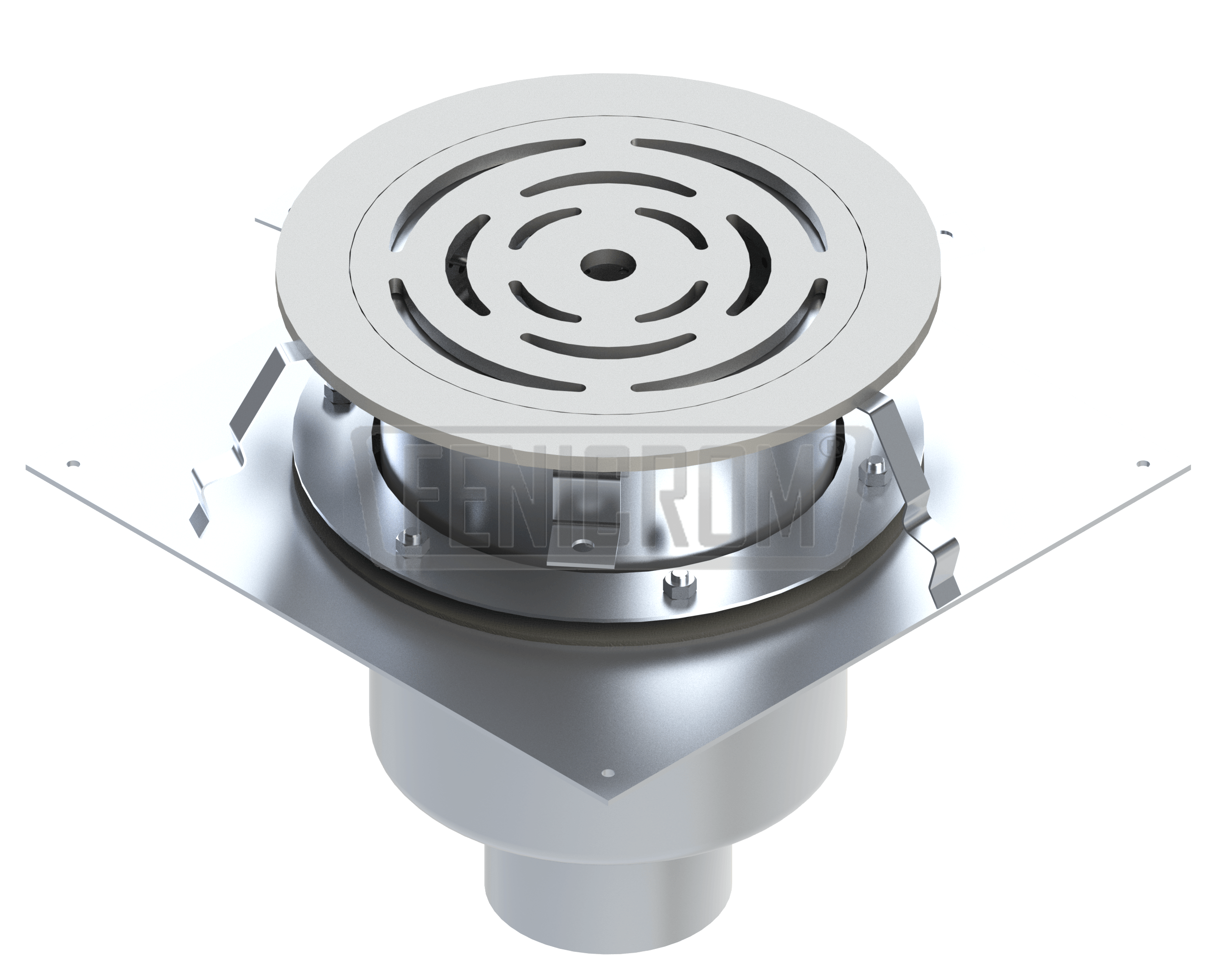 Siphons-de-sol-en-inox-PDAG-C-plaque-recouvrement-ronde-isolee-etanche-verrouillable-charge-lourde-sortie-verticale-france