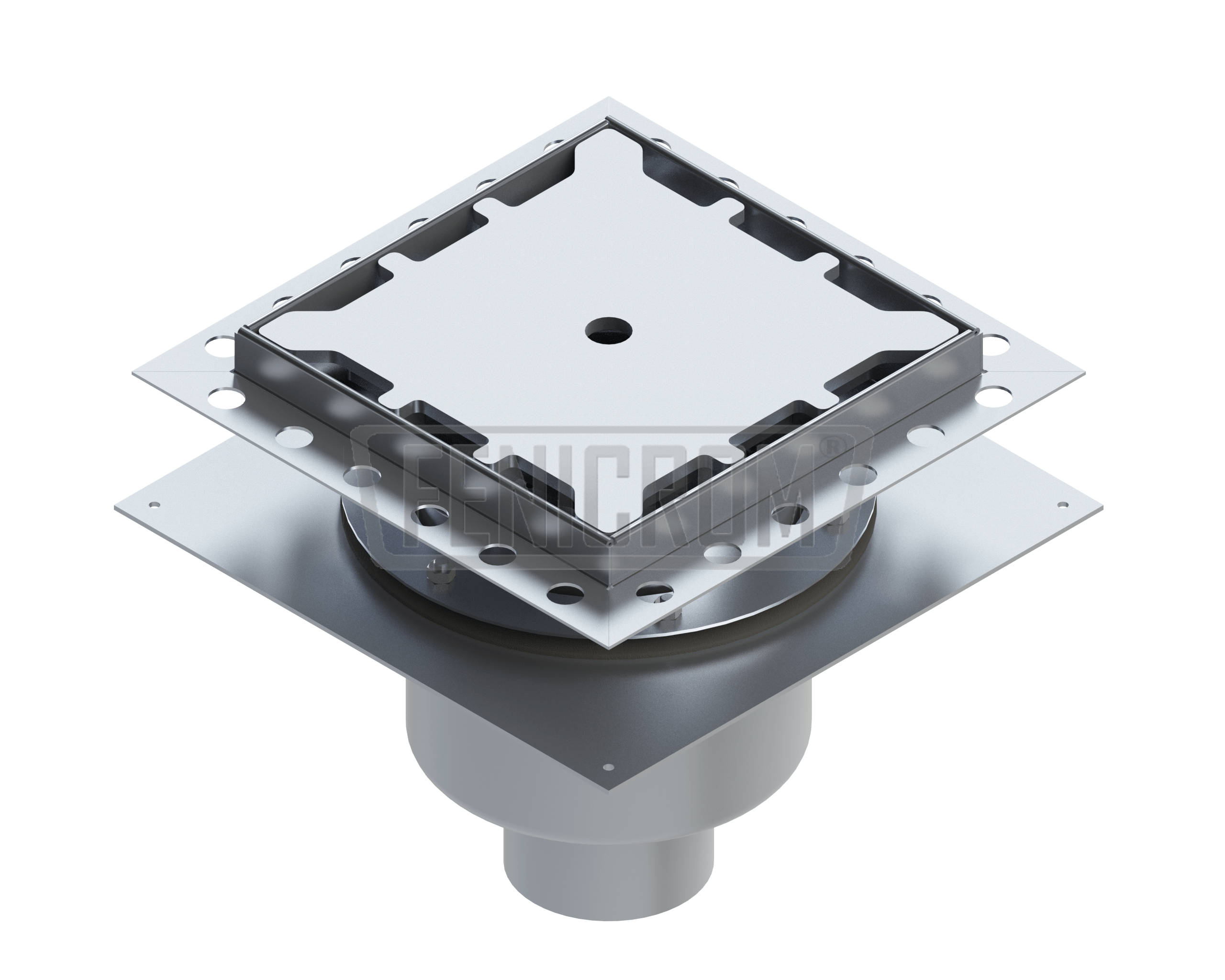 Siphons de sol en inox TDIAG carre isole fortement isole a double ancrage a sortie verticale inox France